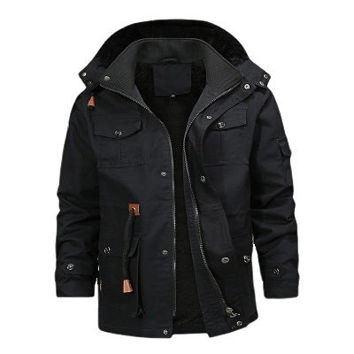 Herr Robust Canvas Fält Parka med Teddy Fleecefoder, Huva, och Multifunctional Fickor