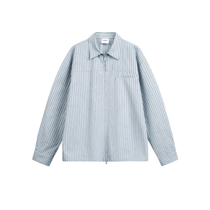 Herr randig overshirt med tvåvägs Dragkedja och bröstficka