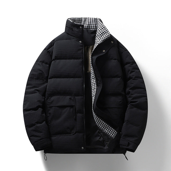 Herr quiltad jacka med houndstooth foder och justerbar fåll