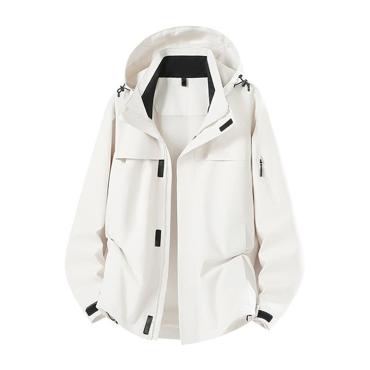 Herr Lätt Water-Repellent med Huva Softshell Övergångsjacka med Mesh Foder &amp; Utility Fickor