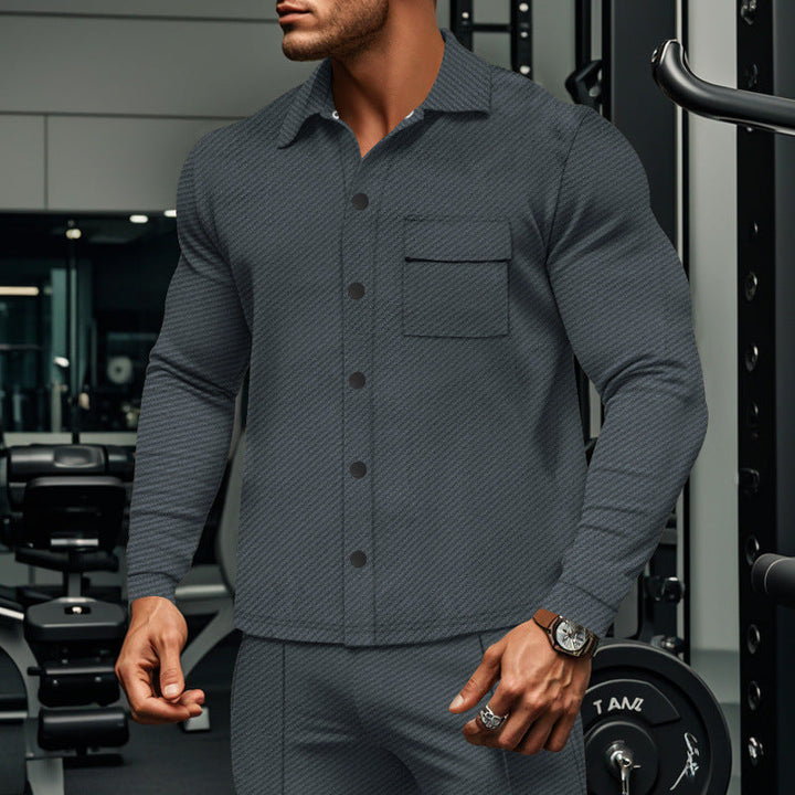 Herr slim ribbad structure overshirt jacka med tryckknapp stängning och bröst lock