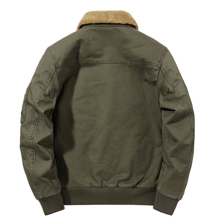 Herr Aviator Blouson Tillverkad av Canvas med Sherpa Krage, Teddy Fleece Inre Foder, och Multifunctional Fickor