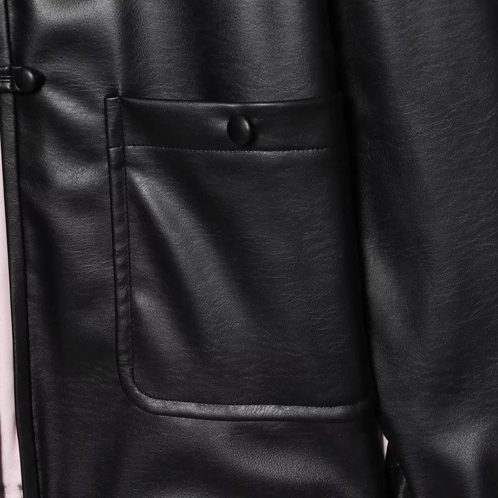 Dam oversize konstläder jacka med Kinesiology-Inspired Drawstrings
