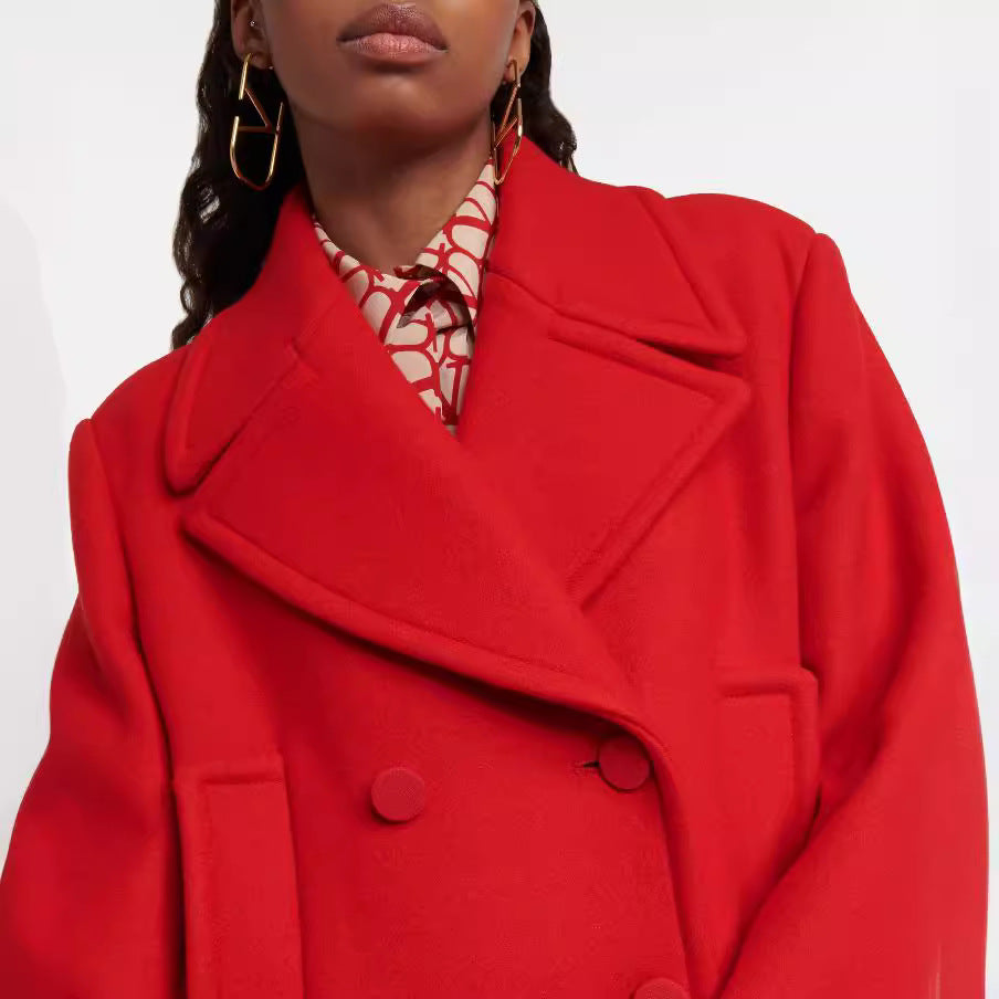 Dam floor-length double-breasted ull-cashmere kappa med vid lapels