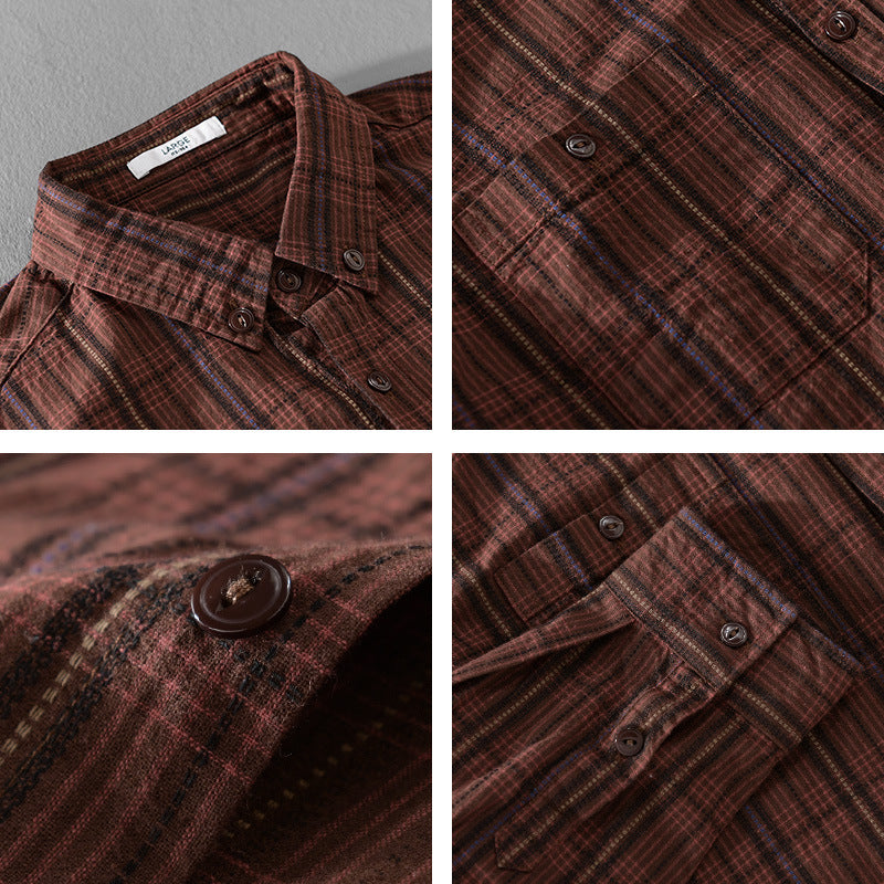 Herr Rutig Flanell Overshirt med Knapp-Dun Krage och Utanpå Bröstfickor