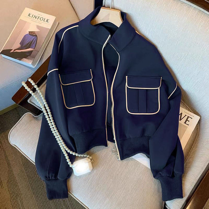 Dam Fashion Cropped jacka med fickor