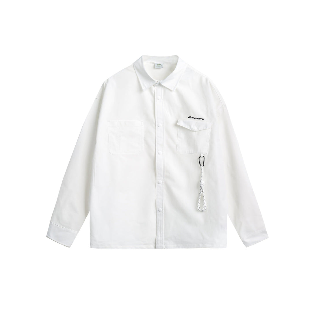 Unisex Overshirt Jacka i Utility Stil med Tryckknappsslå och Carabiner Detail