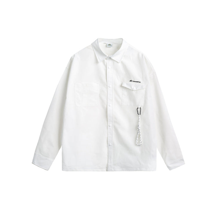 Unisex Overshirt Jacka i Utility Stil med Tryckknappsslå och Carabiner Detail
