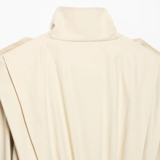 Dam Kort Double-Breasted Trench Blouson med Stå Krage, Epaulettes, och Elastic Nederkant