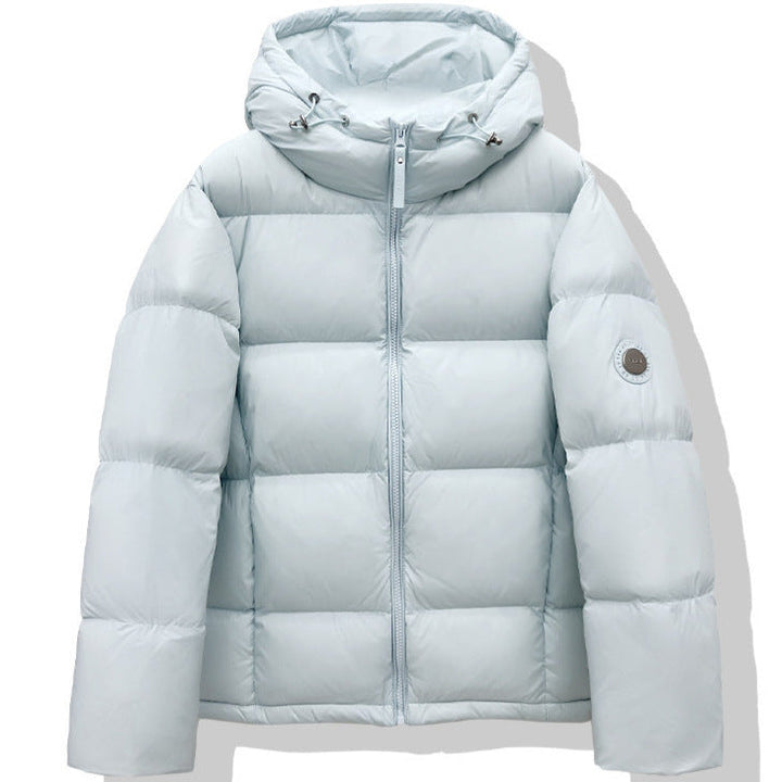 Dam kort vadderad jacka med XXL huva och square quiltning
