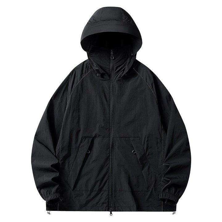 Herr Lätt Wind och Water-Repellent Jacka med Huva med Mesh Foder, Raglanärmar &amp; Adjustable Fåll
