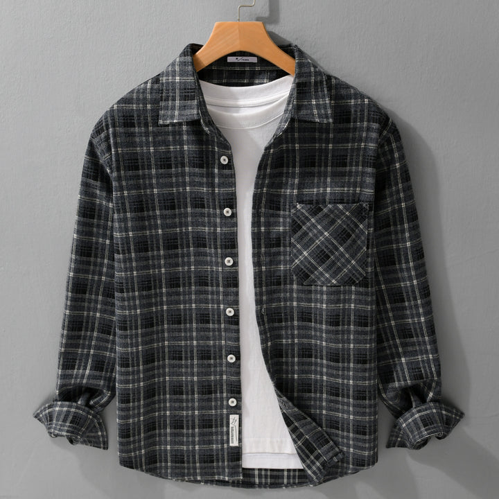 Herr Rutig Flanell Overshirt med Mjuk Struktur och Utanpå Bröstficka
