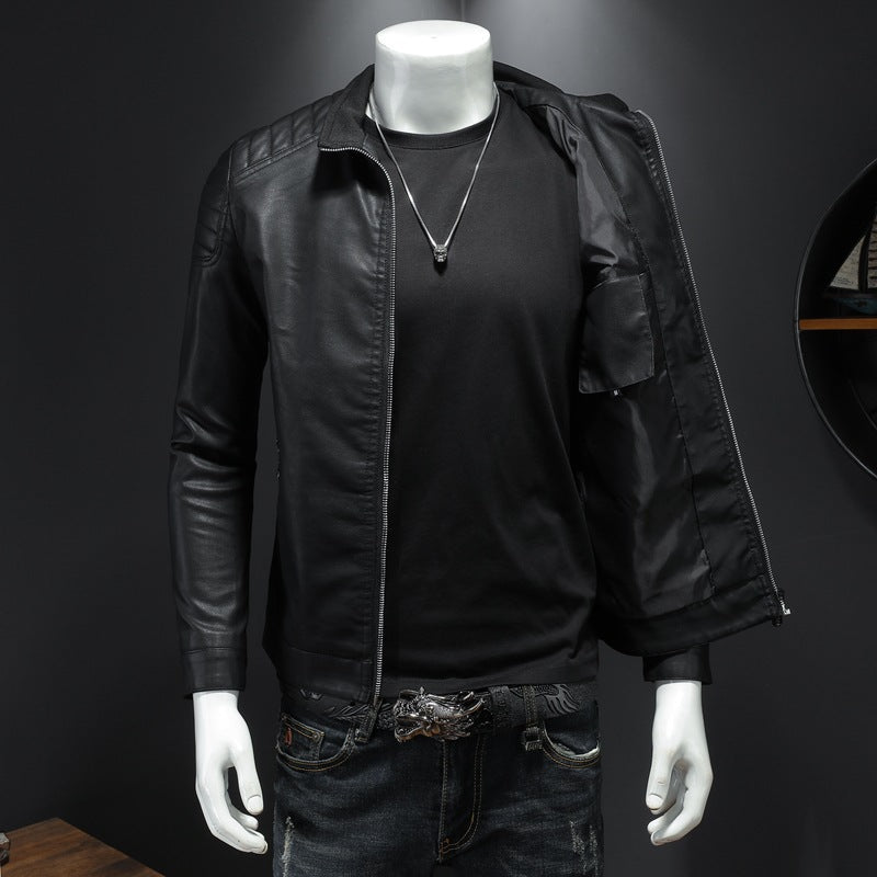 Herr Mode Läderjacka med Quiltad Detaljer