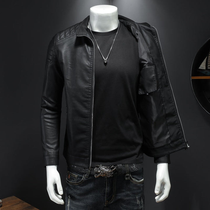 Herr Mode Läderjacka med Quiltad Detaljer