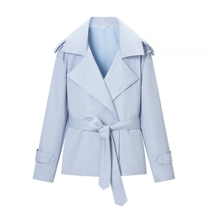 Dam skräddad kort trenchcoat med knytband och Epaulettes