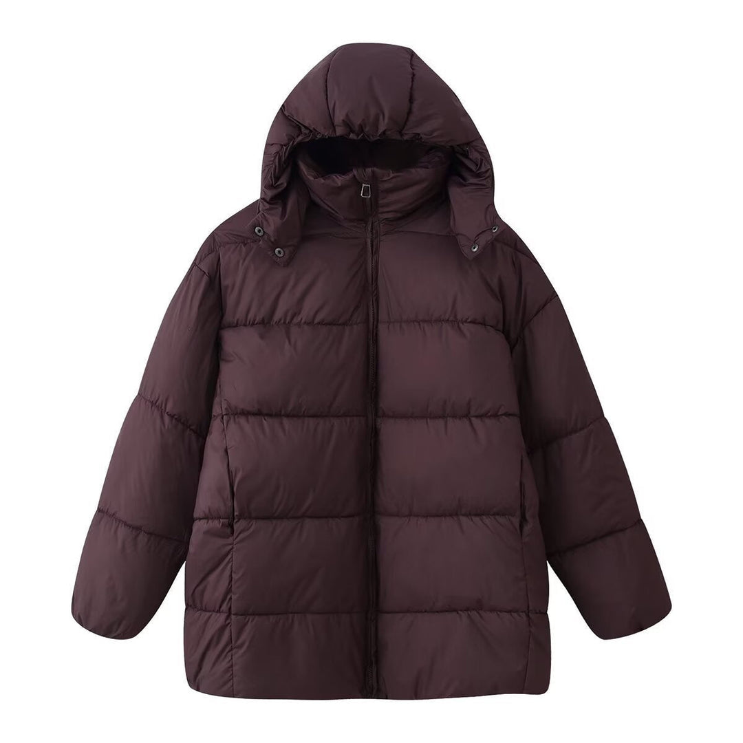 Dam Oversized Vadderad Kappa med Huva och Quiltad Termisk Filling
