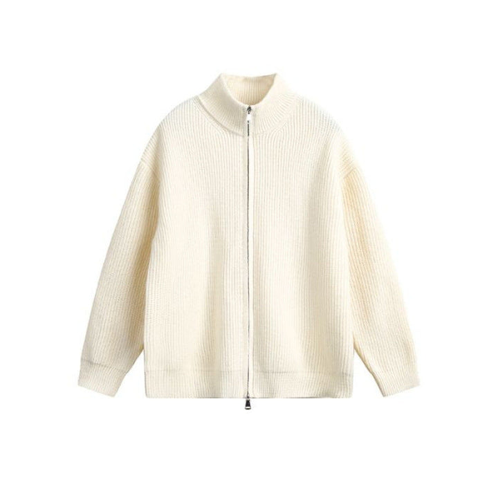 Unisex oversize Knit Zip jacka med ståkrage och Ribbed muddar