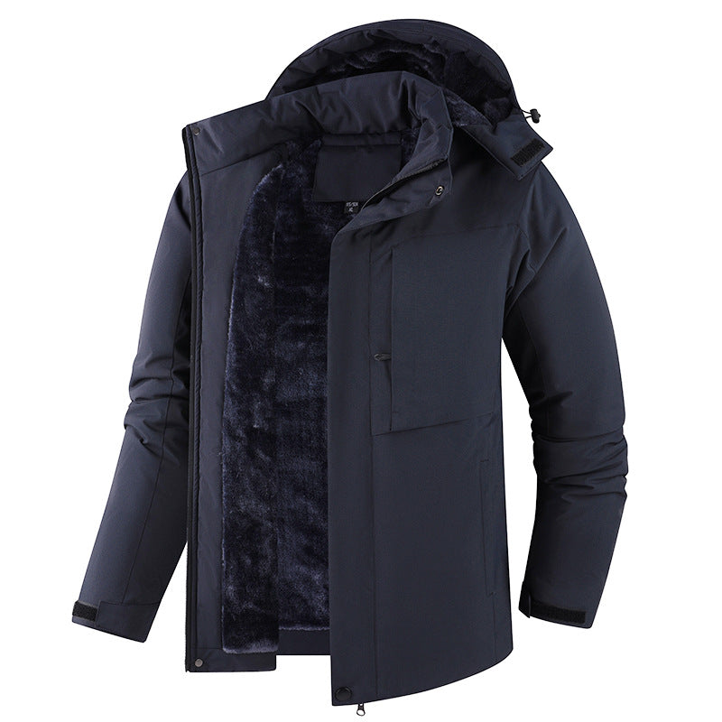 Herr Plysch Fodrad Vinter Parkas med Huva, Vindtät Skal &amp; Dold Fram Slå