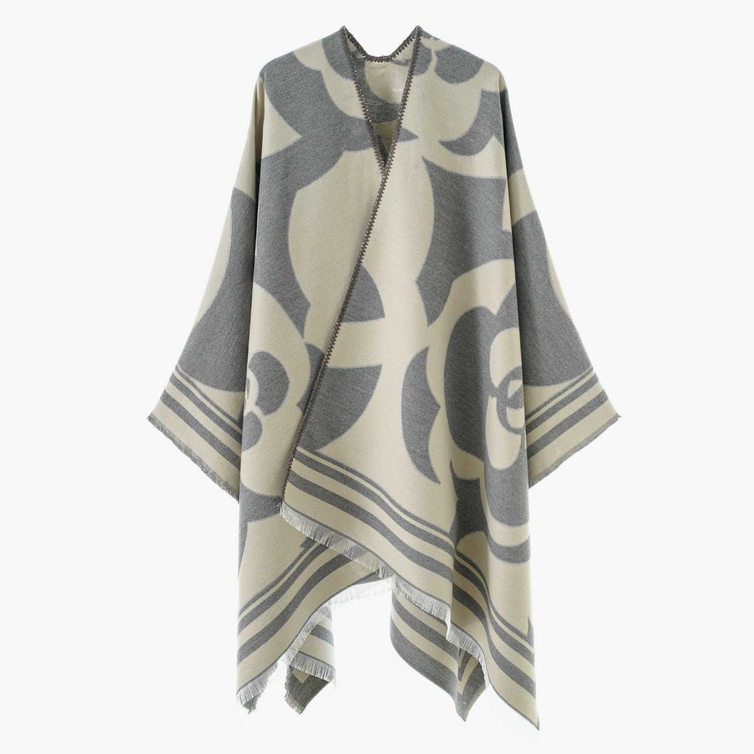 Dam Jacquard Overlay i oversized Cape stil med stor mönster