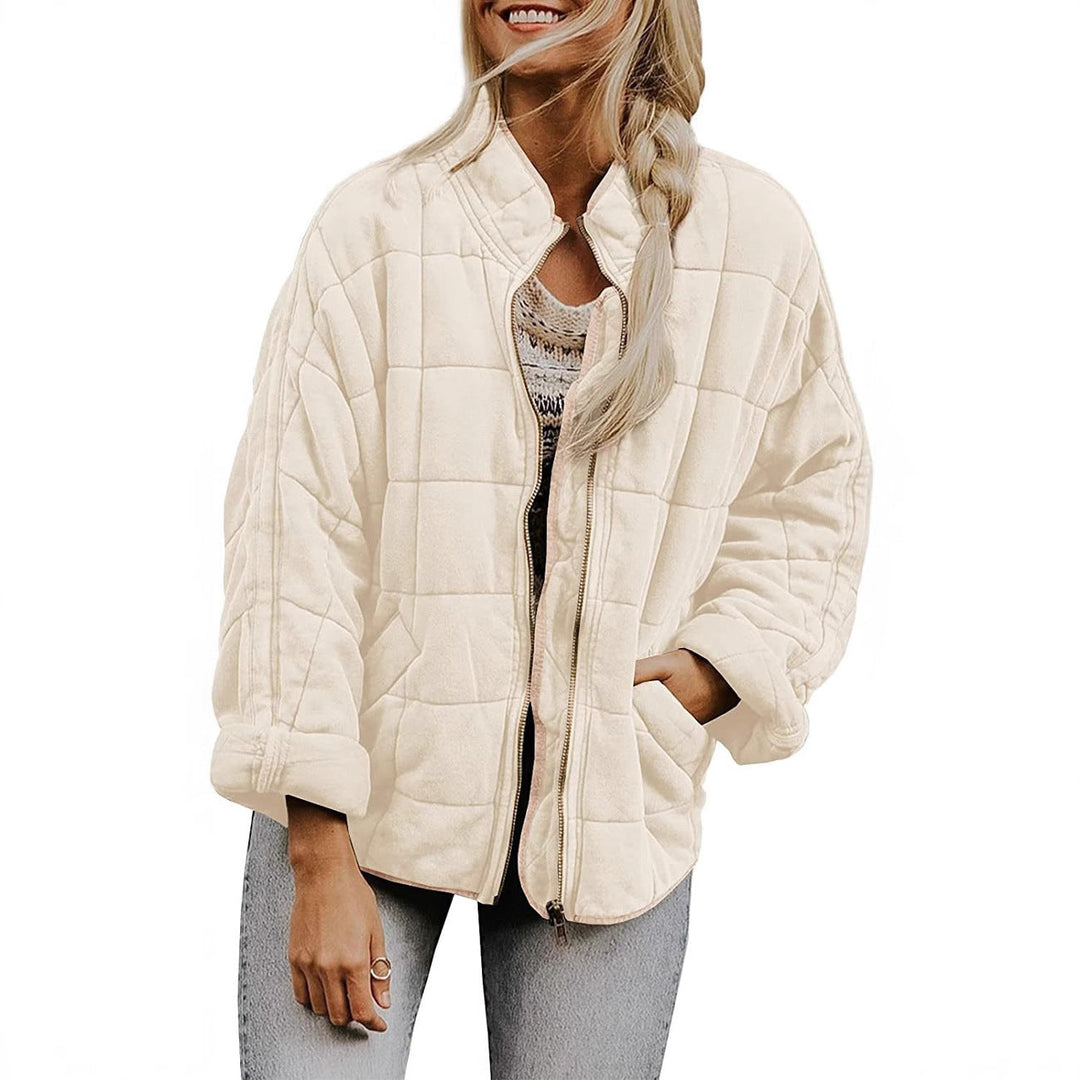 Dam vadderad oversize Quilt jacka med dragkedja och fickor