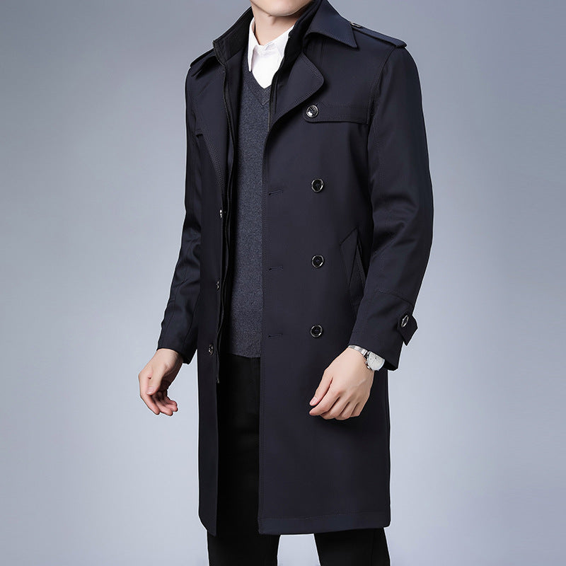 Herr Klassisk Vattenavvisande Trenchcoat med Dubbel Knapp Row och Epaulettes