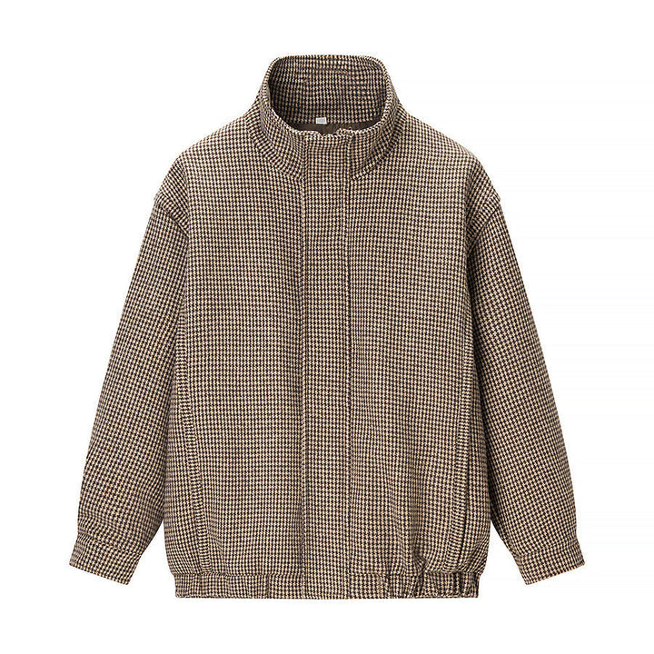 Dam kort oversize övergångsjacka in Houndstooth mönster med ståkrage och Elastic fåll