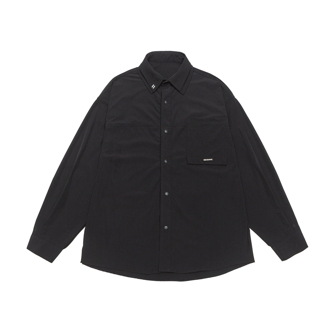 Unisex Oversized Skjorta Jacka med Tryckknapp Knapp Fram och Lapp Bröstficka