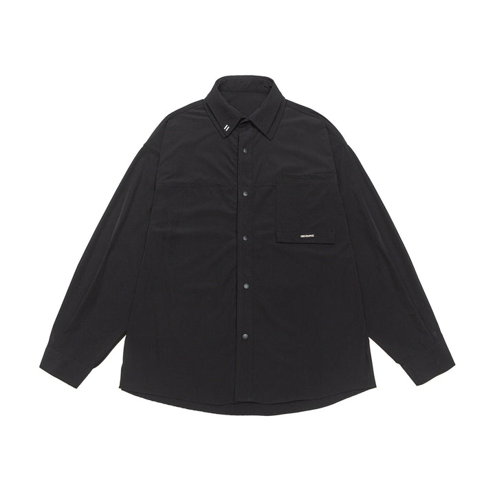 Unisex Oversized Skjorta Jacka med Tryckknapp Knapp Fram och Lapp Bröstficka