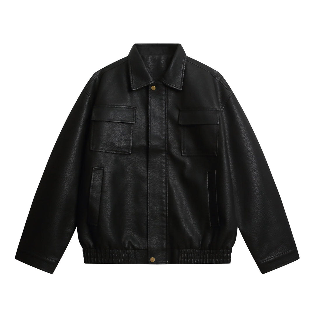 Dam Kort Konstläder Jacka i Oversized Look med Lockfickor