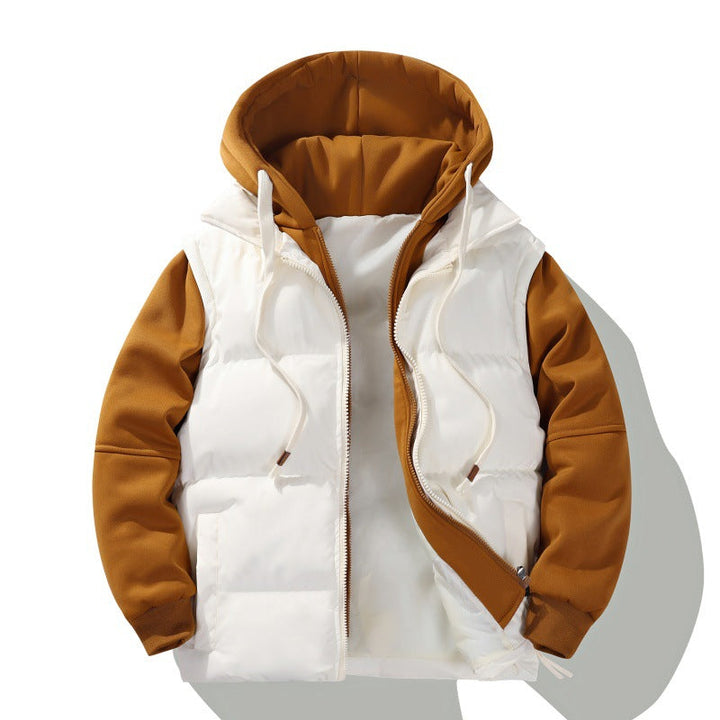 Herr Two-Layer med Huva Quiltad Jacka med Detachable Padding och Mjuk Ärm Panels