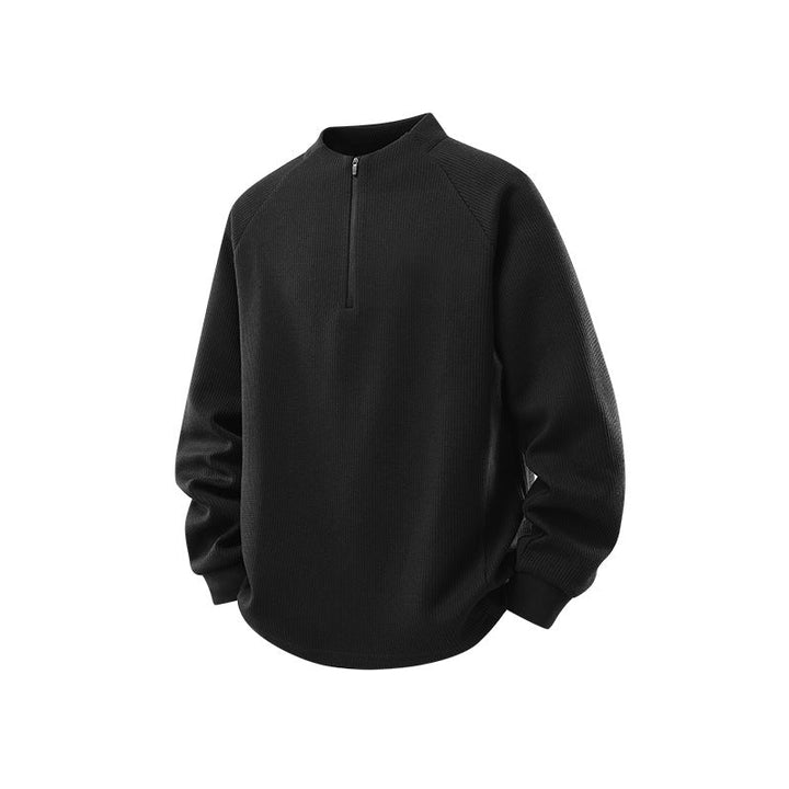 Herr Waffle Structure Halv Dragkedja Pullover med Ståkrage och Avslappnad Passform Drune