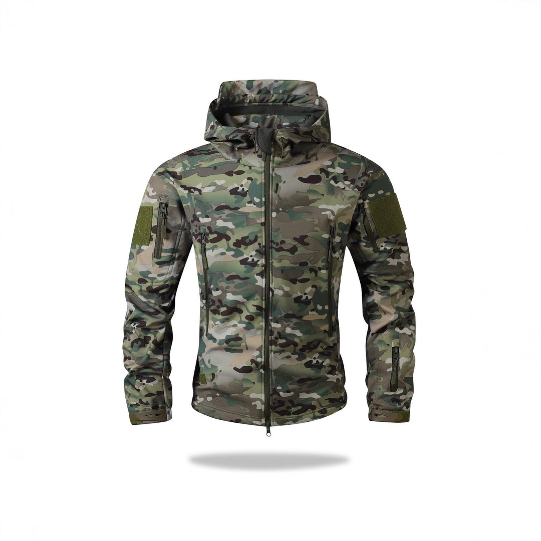 Herr Tactical Softshelljacka med Huva, Kamouflage Tryck och Multifunctional Fickor