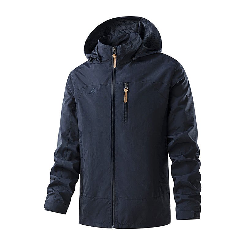 Herr Ultralätt Outdoor Jacka med Huva med Mesh Foder, Bröst Dragkedja och Adjustable Muddar