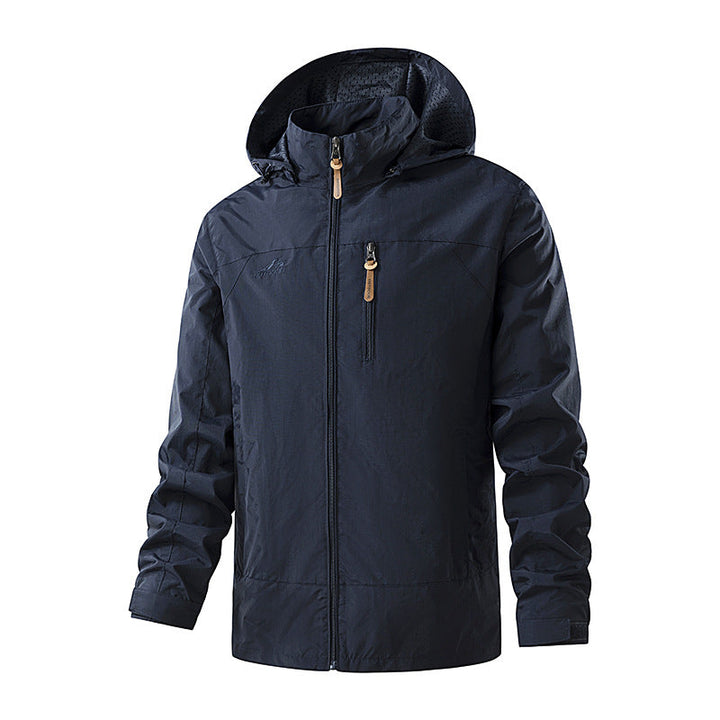Herr Ultralätt Outdoor Jacka med Huva med Mesh Foder, Bröst Dragkedja och Adjustable Muddar