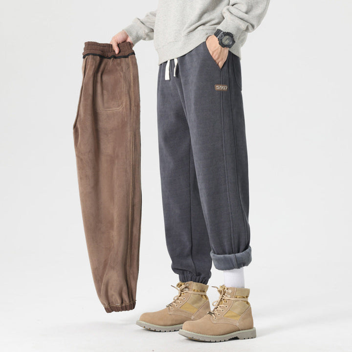 Herr Bekväm Sweat Jogging Byxor med Elastic Dragsko, Pre-Shaped Sömmar, och Ribbstickade Muddar