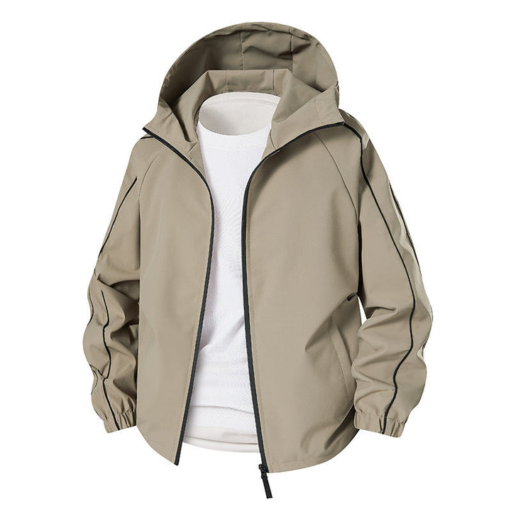 Herr lätt softshell utomhusjacka med huva, elastiska muddar och hel dragkedja