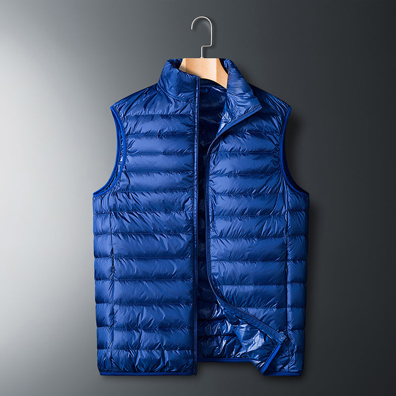 Herr ultralight quiltad värmande väst med ståkrage och vindtät ytterskal