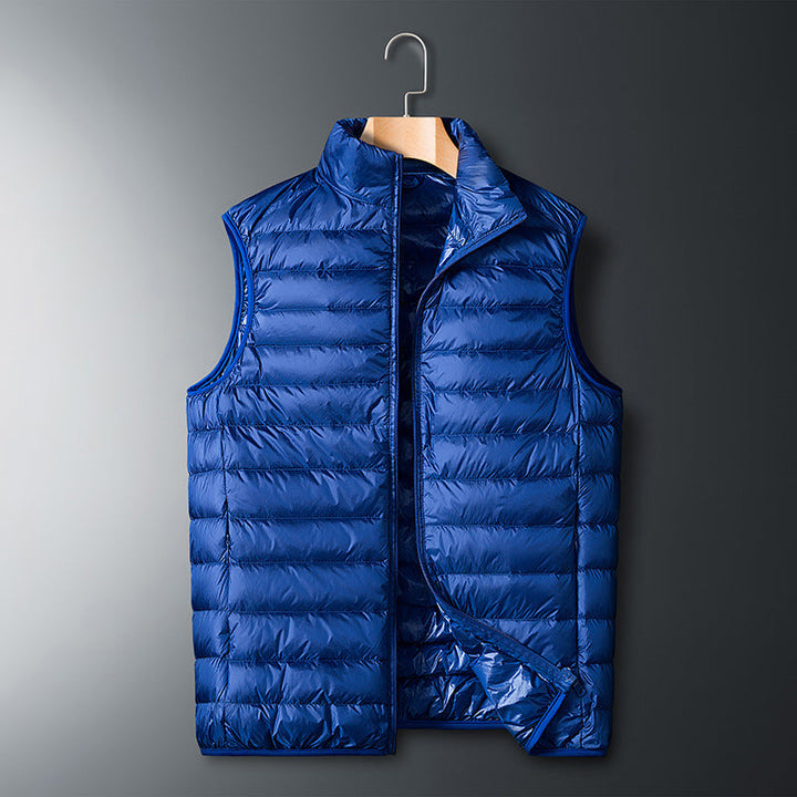 Herr Ultralight Packable Dun Imitation Quiltad Väst med Stående Krage
