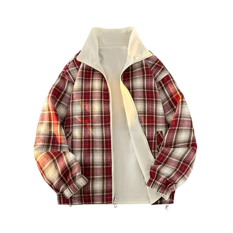 Unisex Reversible Utility jacka med checked foder, ståkrage och elastic muddar