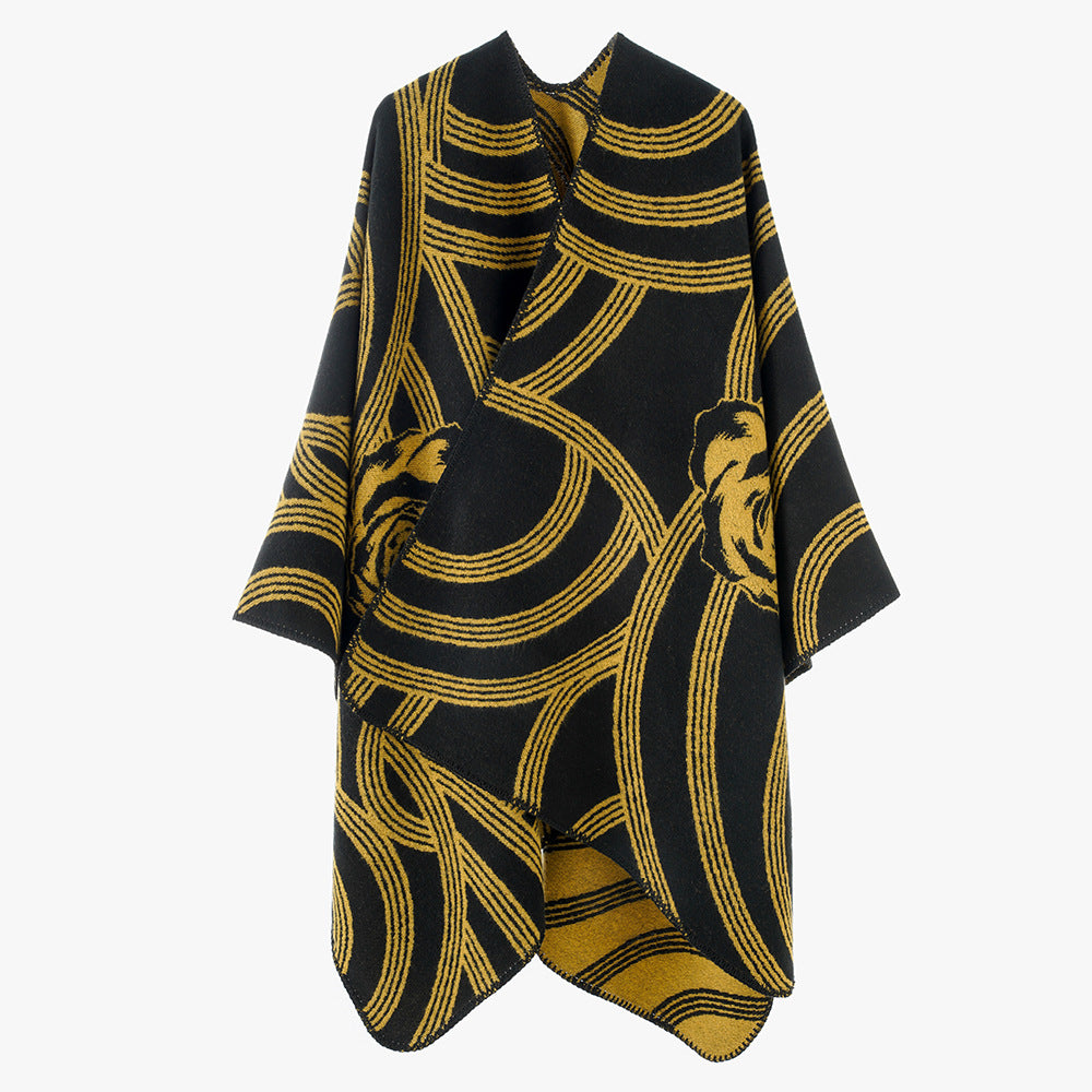 Dam Jacquard capeponcho med Rose mönster och oversized Fall