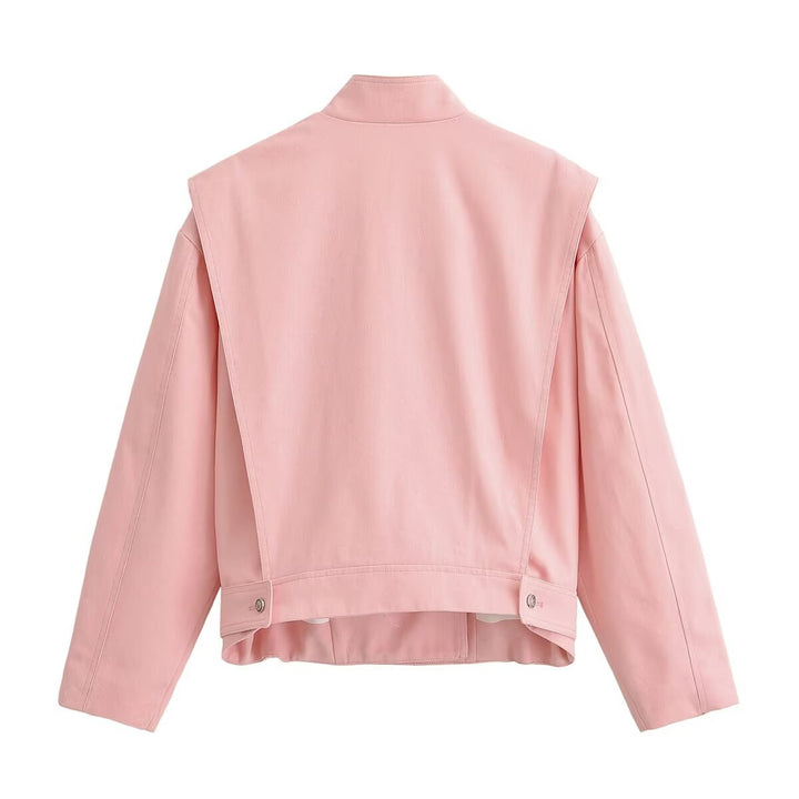 Dam Asymmetric Oversize Jacka med Hög Stå Krage och Dekorativ Knapp Knäppning