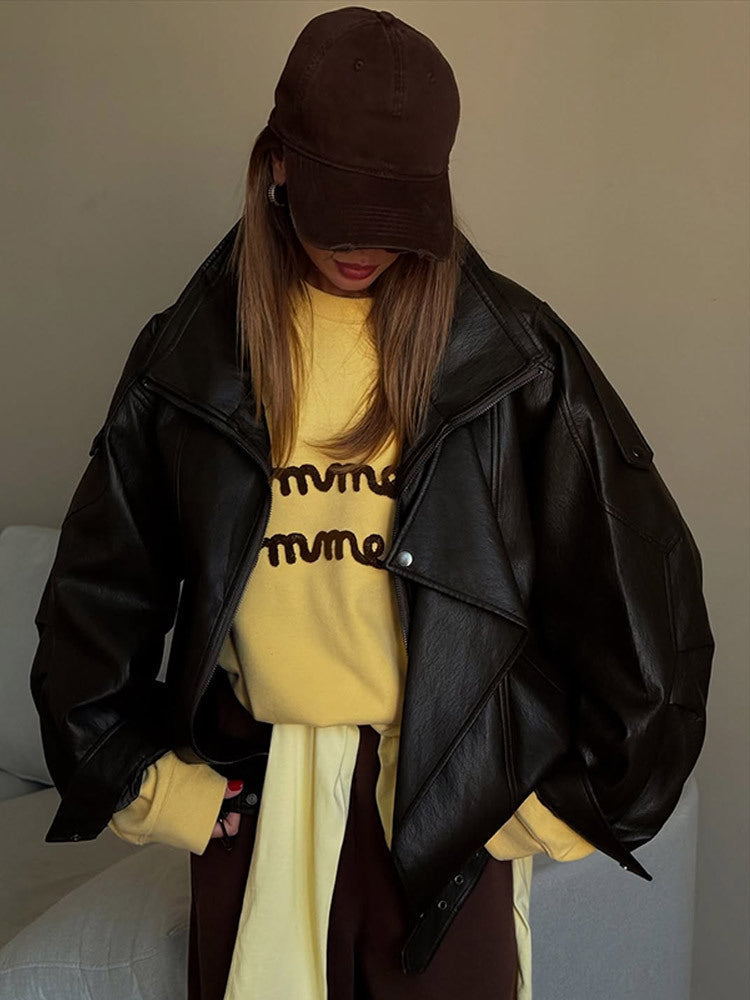 Dam oversize Läder Jacka