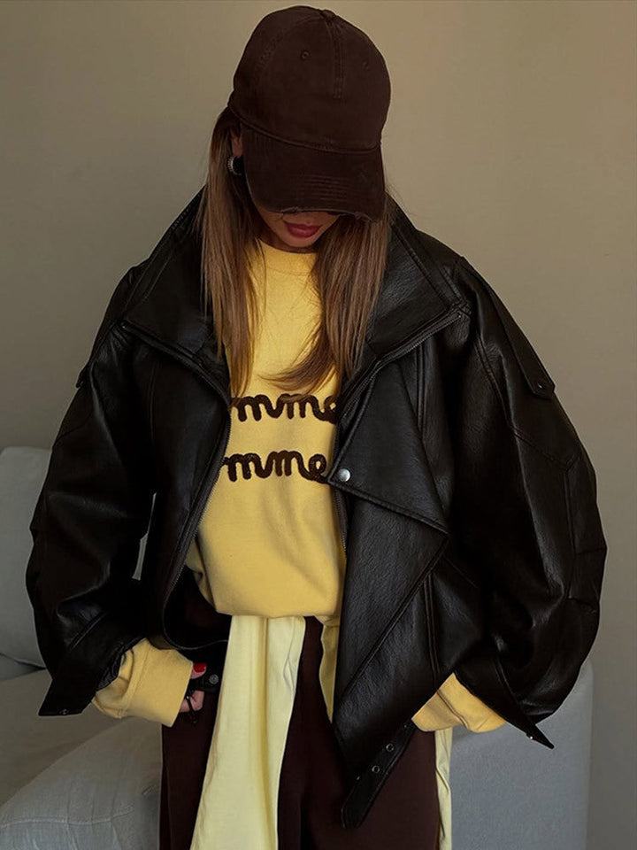 Dam oversize Läder Jacka