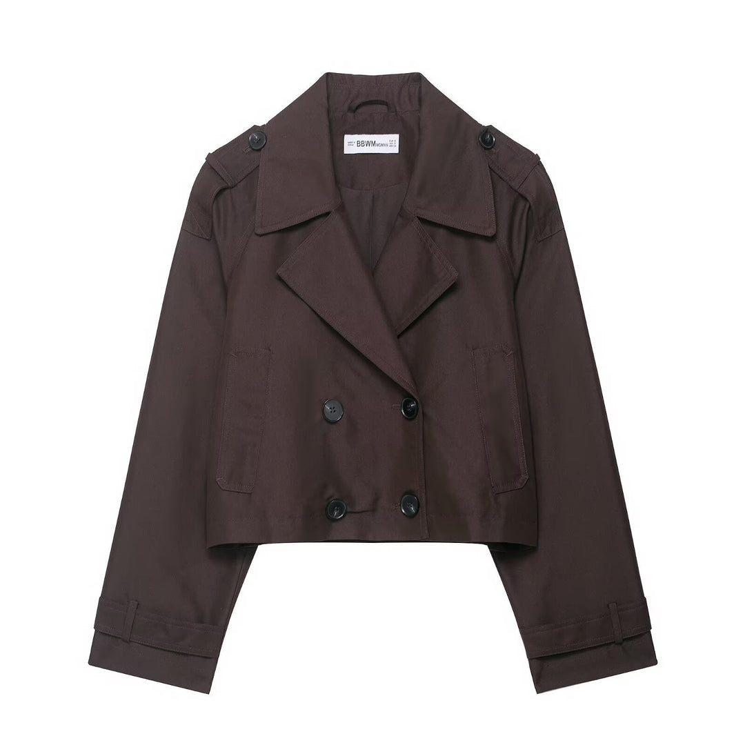 Dam 700+ Kort Trench Blouson med Double-Breasted Knapp Knäppning och Shoulder Patches