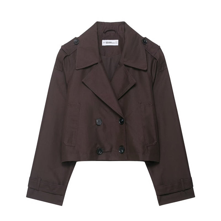 Dam 700+ Kort Trench Blouson med Double-Breasted Knapp Knäppning och Shoulder Patches