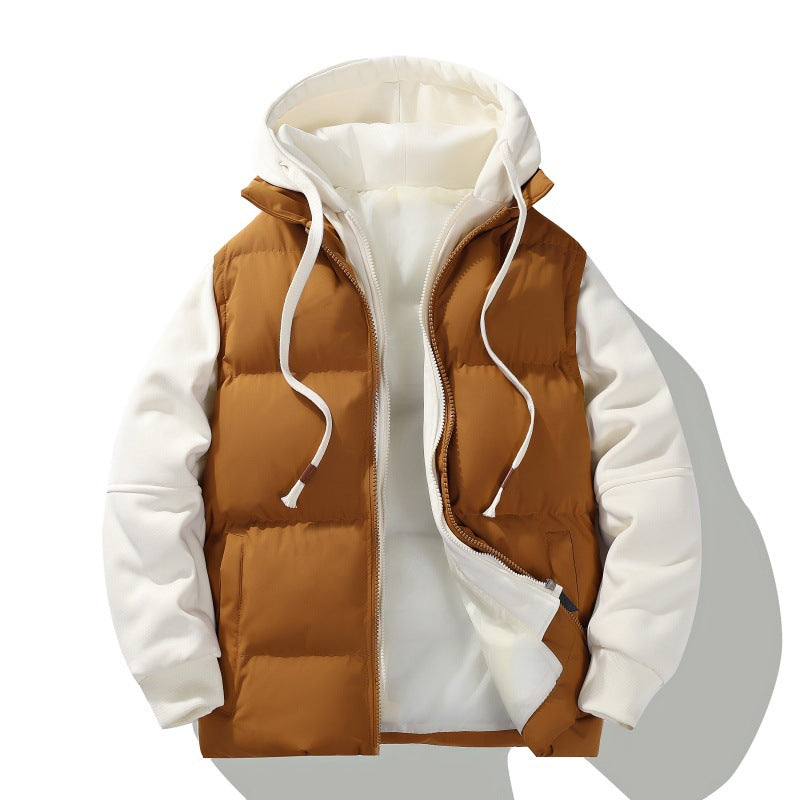 Herr Two-Layer med Huva Quiltad Jacka med Detachable Padding och Mjuk Ärm Panels