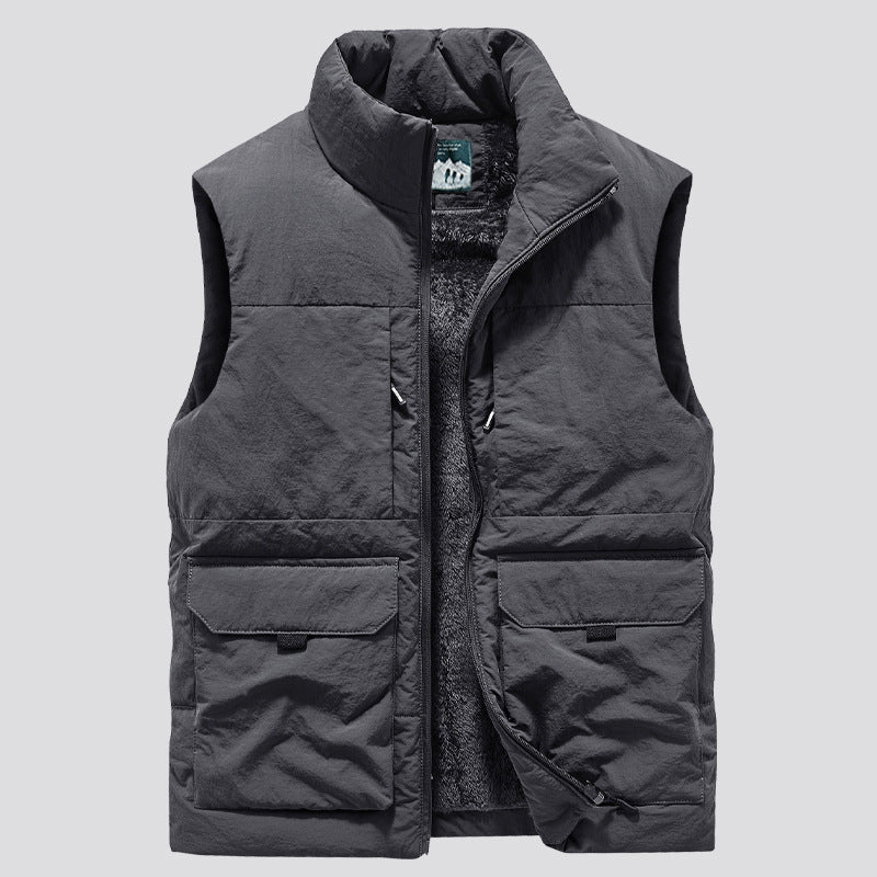 Herr Vadderad Sleeveless Utility Quiltad Väst med Teddyfoder och Large Lock Fickor