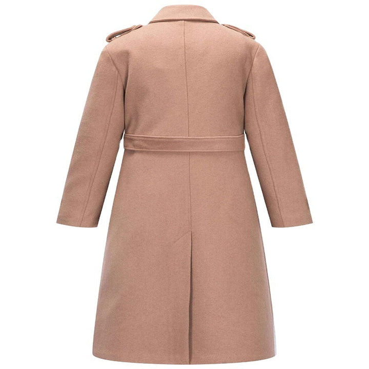 Dam figurnära A-line trenchcoat gjord ull-cashmere blend med midjebälte och flap