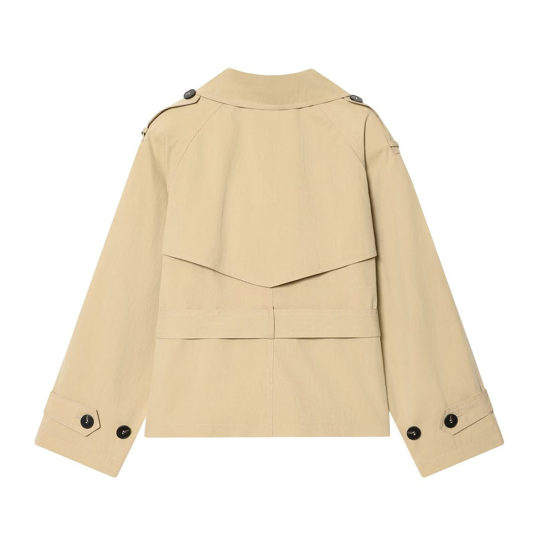 Dam Kort Skärning Trenchcoat med Belted Waist och Double-Breasted