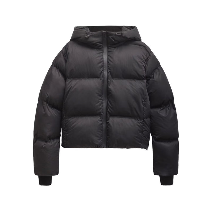 Dam Kort Quiltad Parka med Huva, Vattentät Dragkedja och Ribbed Muddar